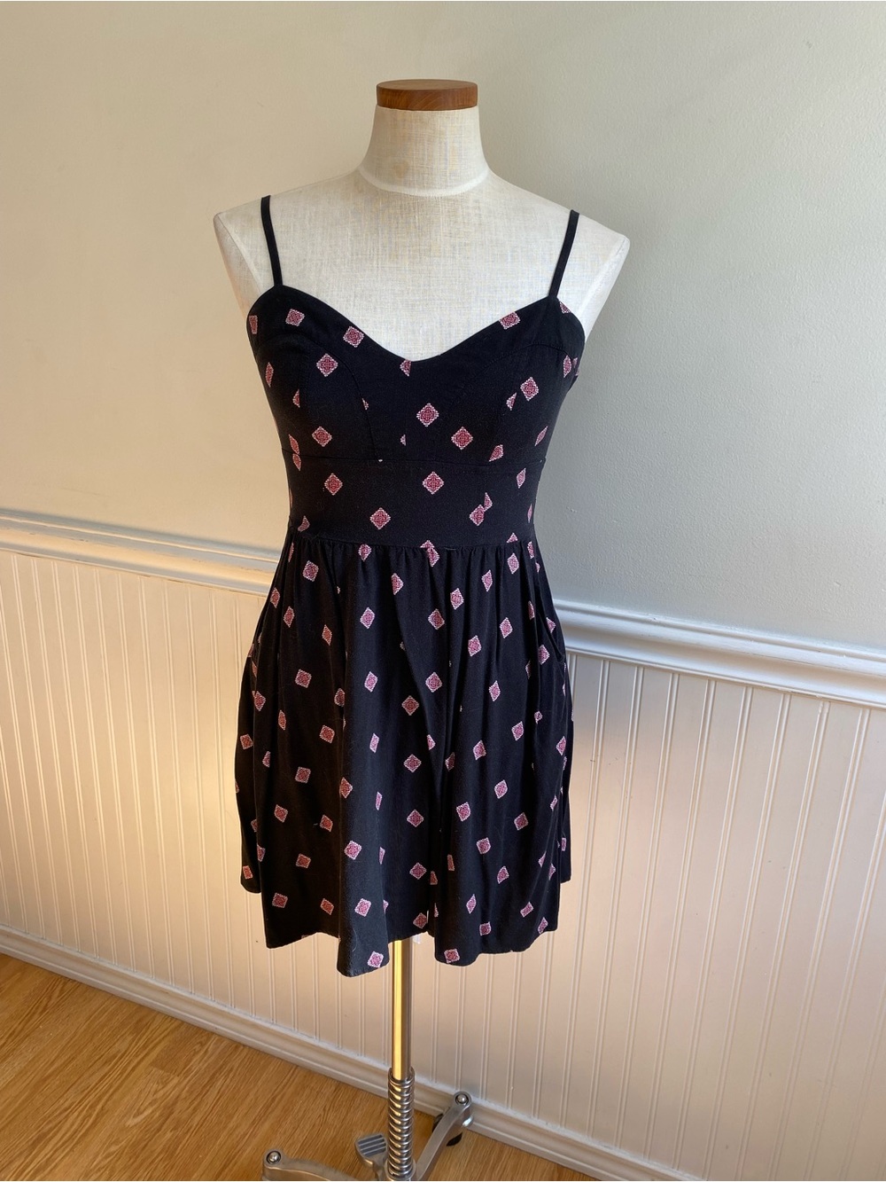 Express Black Mini Dress with Pink Diamond Print